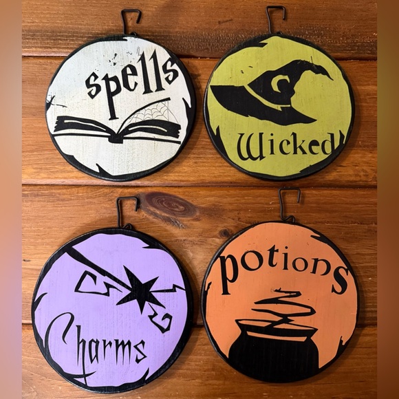 Set of Four Halloween Themed Wooden Signs - Picture 1 of 7
